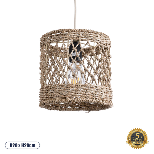 GLOBOSTAR® ECUADOR 02120 Boho Κρεμαστό Φωτιστικό Οροφής με Ντουί 1 x E27 AC 220-240V IP20 - Μπεζ - Μ20 x Π20 x Υ20cm