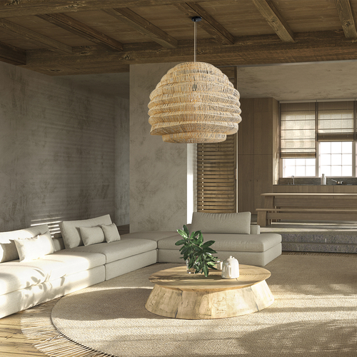 GLOBOSTAR® OREGON 02207 Boho Κρεμαστό Φωτιστικό Οροφής με Ντουί 1 x E27 AC 220-240V IP20 - Μπεζ - Μ80 x Π80 x Υ65cm