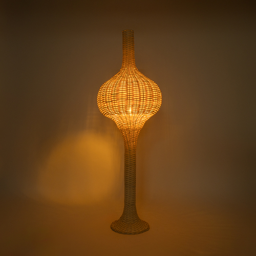 GloboStar® ALADDIN 02050 Boho Επιδαπέδιο Φωτιστικό Μονόφωτο 1 x E27 IP20 Μπεζ Ξύλο - Μ40 x Π40 x Υ120cm