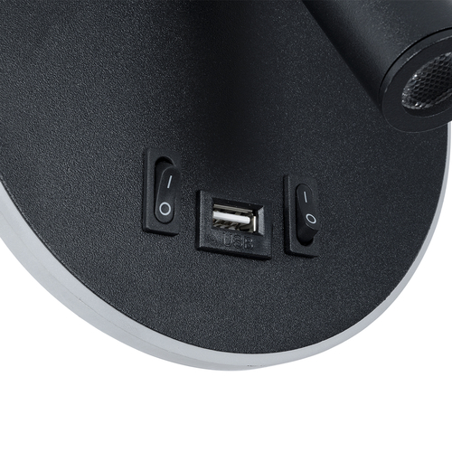 GLOBOSTAR® LADY-R 60938 Μοντέρνο Φωτιστικό Τοίχου - Απλίκα Ξενοδοχείου Reading Light με Φορτιστή USB 3A LED 6W 600lm 36° & 360° AC 220-240V IP20 Φυσικό Λευκό 4500K - Bridgelux COB Chip & TÜV SÜD Driver - Μαύρο Ματ - Μ15 x Π15 x Υ7cm - 3 Χρόνια Εγγύηση