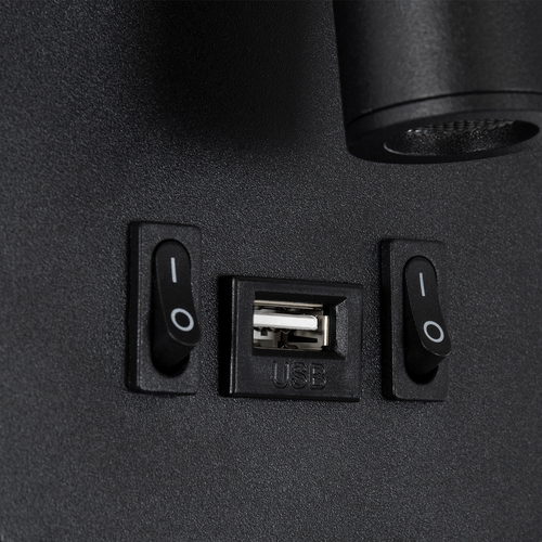 GLOBOSTAR® LADY-O 61363 Μοντέρνο Φωτιστικό Τοίχου - Απλίκα Ξενοδοχείου Reading Light με Φορτιστή USB 3A LED 10W 1000lm 36° & 360° AC 220-240V IP20 Φυσικό Λευκό 4500K - Bridgelux COB Chip & TÜV SÜD Driver - Μαύρο Ματ - Μ10.5 x Π10 x Υ18.5cm - 3 Χρόνια Εγγύηση