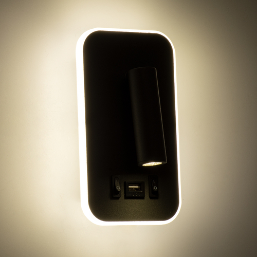 GLOBOSTAR® LADY-O 61363 Μοντέρνο Φωτιστικό Τοίχου - Απλίκα Ξενοδοχείου Reading Light με Φορτιστή USB 3A LED 10W 1000lm 36° & 360° AC 220-240V IP20 Φυσικό Λευκό 4500K - Bridgelux COB Chip & TÜV SÜD Driver - Μαύρο Ματ - Μ10.5 x Π10 x Υ18.5cm - 3 Χρόνια Εγγύηση