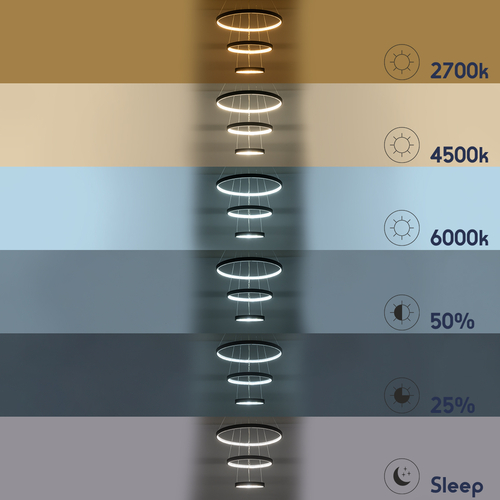 GLOBOSTAR® DIAMOND TRIO 61523 Μοντέρνο Κρεμαστό Φωτιστικό Οροφής LED 100W 11200lm 360° AC 220-240V IP20 Ρυθμιζόμενο Λευκό CCT με Χειριστήριο από 2700K έως 6000K Dimmable - Lumileds SMD Chip - Μαύρο Ματ - Μ90 x Π90 x Υ90cm - 3 Χρόνια Εγγύηση