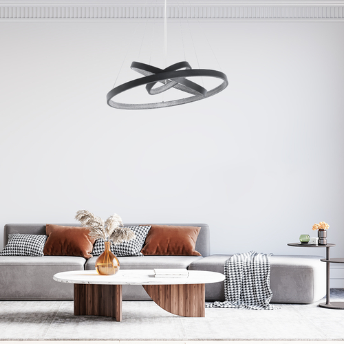 GLOBOSTAR® DIAMOND TRIO 61523-DECO Μοντέρνο Κρεμαστό Φωτιστικό Οροφής LED 100W 11200lm 360° AC 220-240V IP20 Ρυθμιζόμενο Λευκό CCT με Χειριστήριο από 2700K έως 6000K Dimmable - Lumileds SMD Chip - Μαύρο Ματ - Μ90 x Π90 x Υ90cm - 3 Χρόνια Εγγύηση