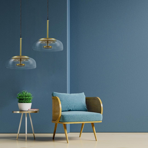 GLOBOSTAR® CHARLOTTE 00742 Μοντέρνο Κρεμαστό Φωτιστικό Οροφής LED 5W 500lm 180° AC 220-240V IP20 Θερμό Λευκό 2700K - Lumileds SMD Chip - Διάφανο & Χρυσό - Μ23 x Π23 x Υ23cm - 2 Χρόνια Εγγύηση