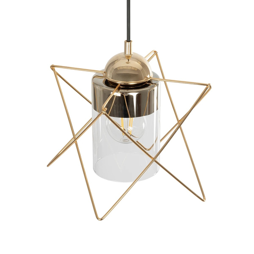 GLOBOSTAR® PLEX 202-0037 Μοντέρνο Κρεμαστό Φωτιστικό Οροφής με Ντουί 1 x E27 AC 220-240V IP20 - Χρυσό & Διάφανο - Μ25 x Π25 x Υ23cm