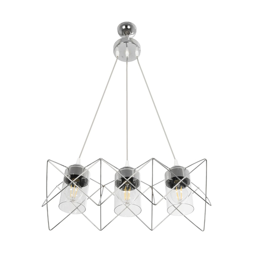 GLOBOSTAR® PLEX 202-0039 Μοντέρνο Κρεμαστό Φωτιστικό Οροφής με Ντουί 3 x E27 AC 220-240V IP20 - Ασημί & Διάφανο - Μ56 x Π17 x Υ24cm