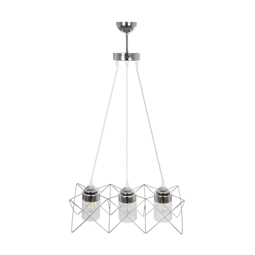 GLOBOSTAR® PLEX 202-0039 Μοντέρνο Κρεμαστό Φωτιστικό Οροφής με Ντουί 3 x E27 AC 220-240V IP20 - Ασημί & Διάφανο - Μ56 x Π17 x Υ24cm