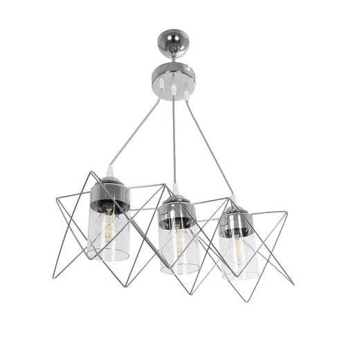 GLOBOSTAR® PLEX 202-0039 Μοντέρνο Κρεμαστό Φωτιστικό Οροφής με Ντουί 3 x E27 AC 220-240V IP20 - Ασημί & Διάφανο - Μ56 x Π17 x Υ24cm