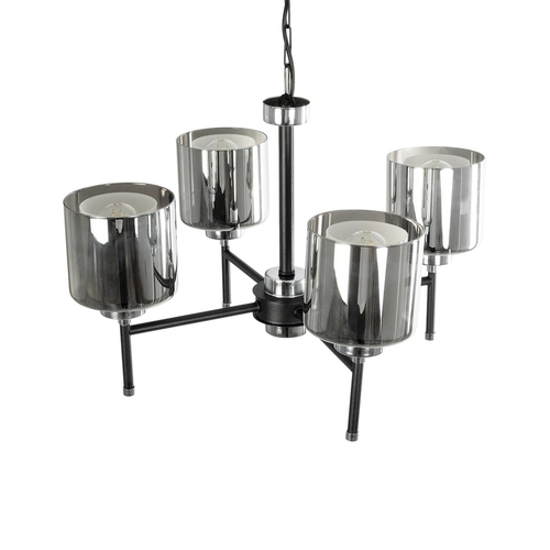 GLOBOSTAR® SHORD 202-0056 Μοντέρνο Κρεμαστό Φωτιστικό Οροφής με Ντουί 4 x E27 AC 220-240V IP20 - Μαύρο & Μαύρο Φιμέ - Μ57 x Π57 x Υ37cm