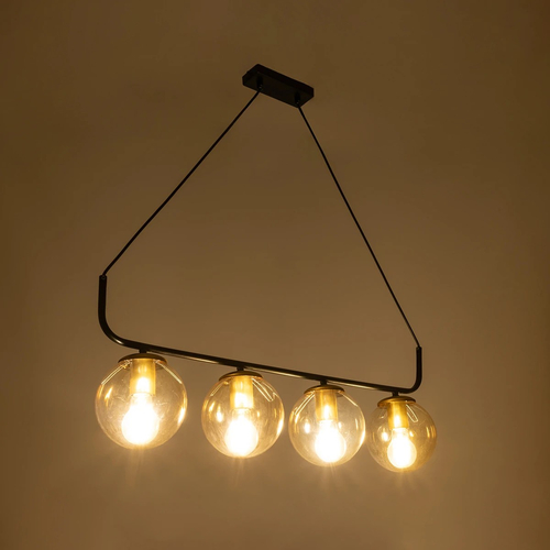 GLOBOSTAR® LATTICE 203-0018 Μοντέρνο Κρεμαστό Φωτιστικό Οροφής με Ντουί 4 x E27 AC 220-240V IP20 - Μαύρο & Μπρούτζινο - Μ78 x Π15 x Υ81cm