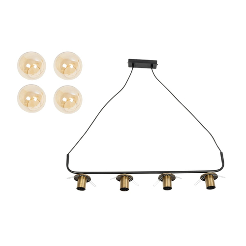 GLOBOSTAR® LATTICE 203-0018 Μοντέρνο Κρεμαστό Φωτιστικό Οροφής με Ντουί 4 x E27 AC 220-240V IP20 - Μαύρο & Μπρούτζινο - Μ78 x Π15 x Υ81cm