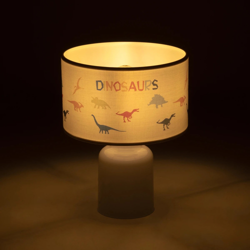 GloboStar® DINO 204-0028 Παιδικό Eπιτραπέζιο Φωτιστικό Πορτατίφ Μονόφωτο 1 x E27 IP20 Πολύχρωμο Ύφασμα με Λευκό Πλαστικό - Μ24 x Π24 x Υ32cm