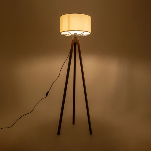 GloboStar® SAGA 204-0035 Μοντέρνο Eπιδαπέδιο Φωτιστικό Μονόφωτο 1 x E27 IP20 Καφέ Ξύλο με Λευκό Ύφασμα - Μ38 x Π38 x Υ140cm