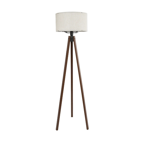 GloboStar® SAGA 204-0035 Μοντέρνο Eπιδαπέδιο Φωτιστικό Μονόφωτο 1 x E27 IP20 Καφέ Ξύλο με Λευκό Ύφασμα - Μ38 x Π38 x Υ140cm