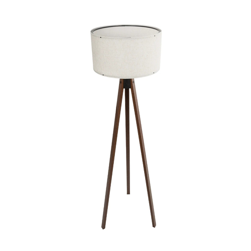 GloboStar® SAGA 204-0035 Μοντέρνο Eπιδαπέδιο Φωτιστικό Μονόφωτο 1 x E27 IP20 Καφέ Ξύλο με Λευκό Ύφασμα - Μ38 x Π38 x Υ140cm