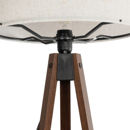 GloboStar® SAGA 204-0035 Μοντέρνο Eπιδαπέδιο Φωτιστικό Μονόφωτο 1 x E27 IP20 Καφέ Ξύλο με Λευκό Ύφασμα - Μ38 x Π38 x Υ140cm