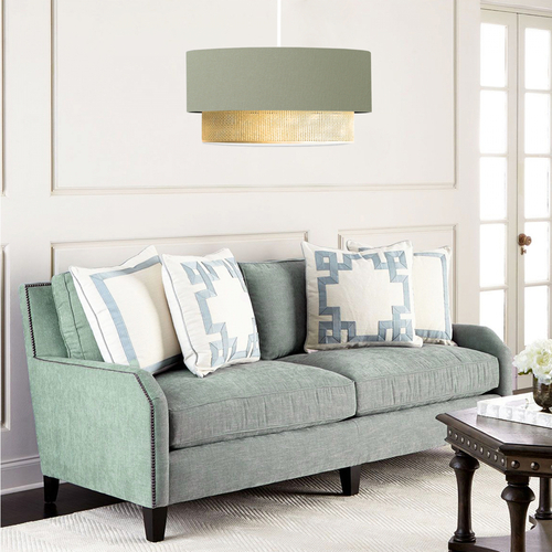 GLOBOSTAR® BIGGIE 204-0097 Μοντέρνο Κρεμαστό Φωτιστικό Οροφής με Ντουί 1 x E27 AC 220-240V IP20 - Λαδί & Μπεζ - Μ30 x Π30 x Υ16cm