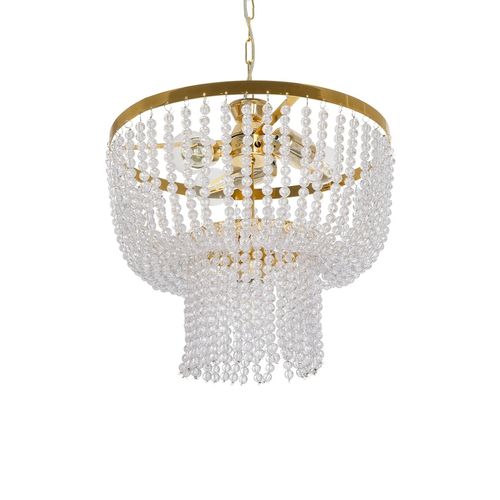 GLOBOSTAR® CRYSTAL 203-0028 Κλασικό Κρεμαστό Φωτιστικό Οροφής με Ντουί 3 x E27 AC 220-240V IP20 - Χρυσό & Διάφανο - Μ41 x Π41 x Υ40cm