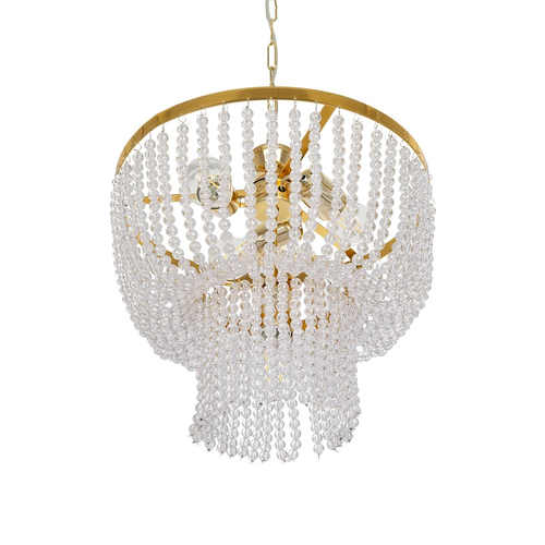 GLOBOSTAR® CRYSTAL 203-0028 Κλασικό Κρεμαστό Φωτιστικό Οροφής με Ντουί 3 x E27 AC 220-240V IP20 - Χρυσό & Διάφανο - Μ41 x Π41 x Υ40cm