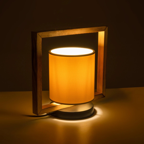 GloboStar® CUP 203-0052 Vintage Επιτραπέζιο Φωτιστικό Πορτατίφ Μονόφωτο 1 x E27 IP20 Καφέ Ξύλο με Λευκό Ύφασμα - Μ28 x Π20 x Υ28cm