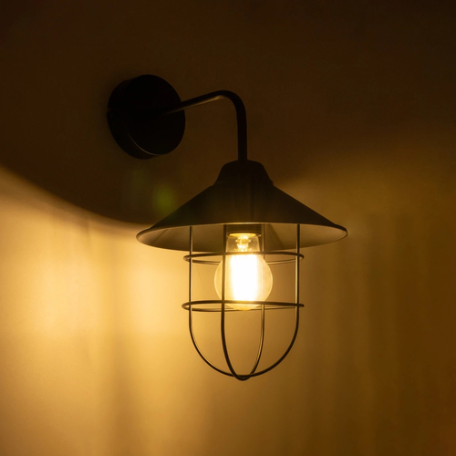GLOBOSTAR® CAGE 203-0096 Vintage Φωτιστικό Τοίχου - Απλίκα με Ντουί 1 x E27 AC 220-240V IP20 - Μαύρο - M22 x Π28 x Υ35cm