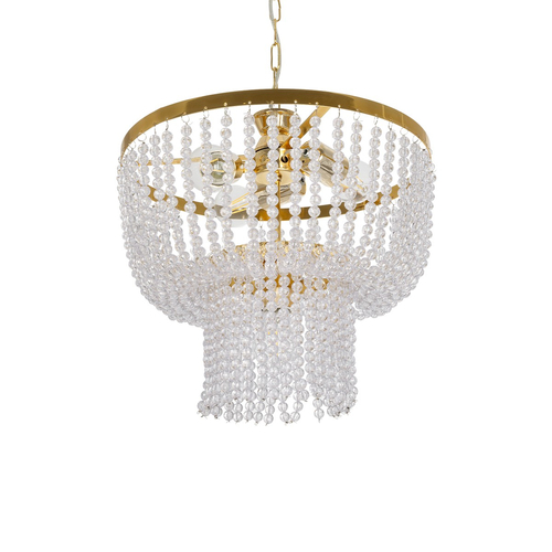 GLOBOSTAR® CRYSTAL 203-0028 Κλασικό Κρεμαστό Φωτιστικό Οροφής με Ντουί 3 x E27 AC 220-240V IP20 - Χρυσό & Διάφανο - Μ41 x Π41 x Υ40cm