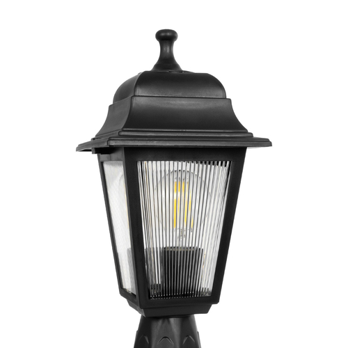 GloboStar® SOLME 203-0210 Vintage Επιδαπέδιο Φωτιστικό Φαναράκι Μονόφωτο 1 x E27 IP44 Μαύρο & Διάφανο Πλαστικό - Μ22 x Π22 x Υ40cm