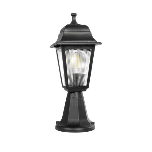 GloboStar® SOLME 203-0210 Vintage Επιδαπέδιο Φωτιστικό Φαναράκι Μονόφωτο 1 x E27 IP44 Μαύρο & Διάφανο Πλαστικό - Μ22 x Π22 x Υ40cm