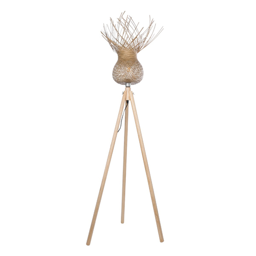 GloboStar® POPPY 01984 Boho Επιδαπέδιο Φωτιστικό Μονόφωτο 1 x E27 IP20 Μπεζ Ξύλο - Μ58 x Π58 x Υ168cm