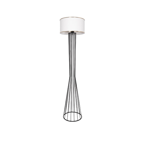 GloboStar® NOVA 201-0036 Μοντέρνο Επιδαπέδιο Φωτιστικό 1 x E27 IP20 Μαύρο Μεταλλό με Λευκό Ύφασμα - Μ36 x Π36 x Υ148cm