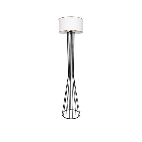 GloboStar® NOVA 201-0036 Μοντέρνο Επιδαπέδιο Φωτιστικό 1 x E27 IP20 Μαύρο Μεταλλό με Λευκό Ύφασμα - Μ36 x Π36 x Υ148cm