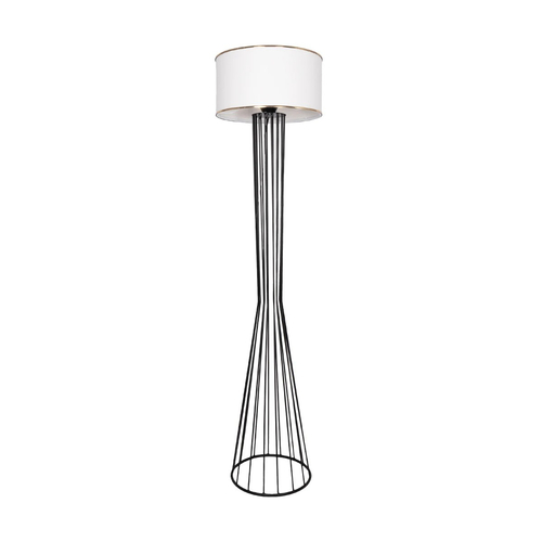 GloboStar® NOVA 201-0036 Μοντέρνο Επιδαπέδιο Φωτιστικό 1 x E27 IP20 Μαύρο Μεταλλό με Λευκό Ύφασμα - Μ36 x Π36 x Υ148cm