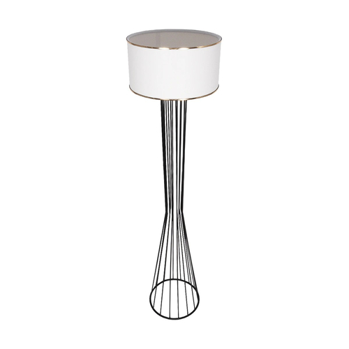 GloboStar® NOVA 201-0036 Μοντέρνο Επιδαπέδιο Φωτιστικό 1 x E27 IP20 Μαύρο Μεταλλό με Λευκό Ύφασμα - Μ36 x Π36 x Υ148cm