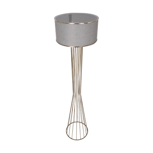 GloboStar® NOVA 201-0040 Μοντέρνο Επιδαπέδιο Φωτιστικό 1 x E27 IP20 Χρυσό Μεταλλό με Μπεζ Ύφασμα - Μ36 x Π36 x Υ148cm