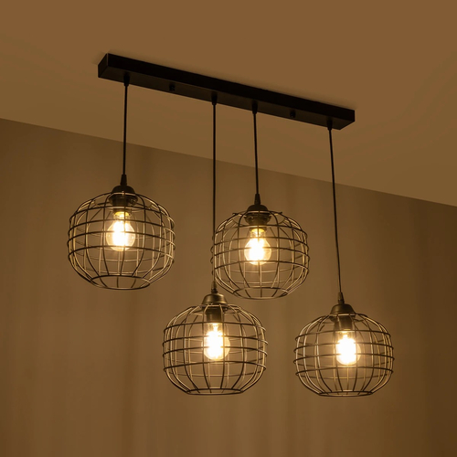 GLOBOSTAR® PULSAR 201-0103 Vintage Κρεμαστό Φωτιστικό Οροφής με Ντουί 4 x E27 AC 220-240V IP20 - Μαύρο - Μ80 x Π22 x Υ46cm