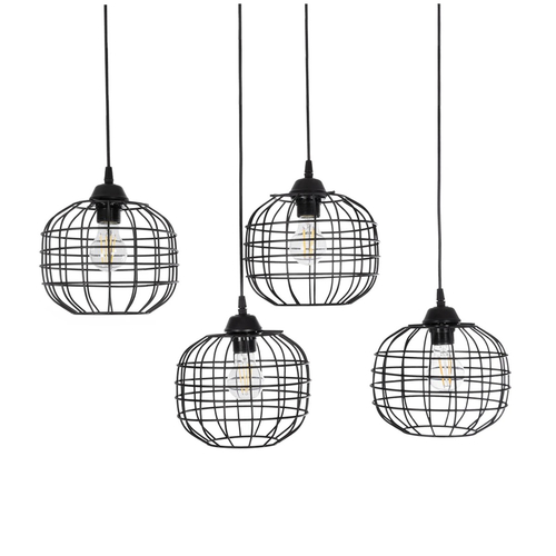 GLOBOSTAR® PULSAR 201-0103 Vintage Κρεμαστό Φωτιστικό Οροφής με Ντουί 4 x E27 AC 220-240V IP20 - Μαύρο - Μ80 x Π22 x Υ46cm