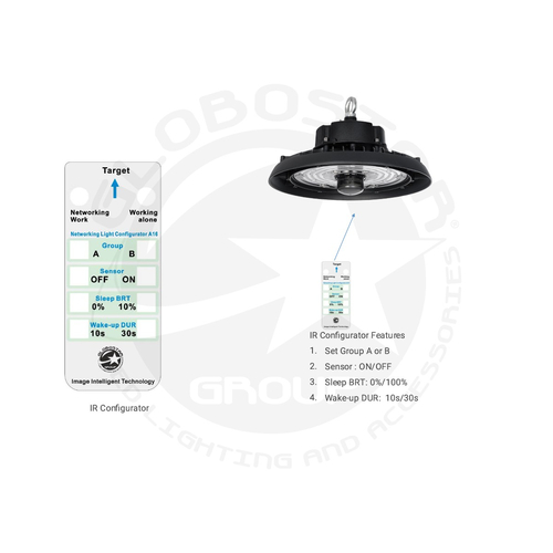 GLOBOSTAR® INDUSTRY 61704 Βιομηχανικό Φωτιστικό Καμπάνα High Bay UFO Τεχνολογίας Smart Group Linkable Control System 2.4Ghz με Αισθητήρα Κίνησης Microwave LED 100W 15000lm SDCM