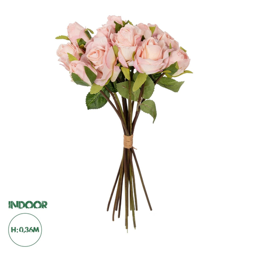 GloboStar® Artificial Garden PINK ROSE BOUQUET 21081 Τεχνητό Διακοσμητικό Μπουκέτο Τριαντάφυλλα Ροζ Y36cm
