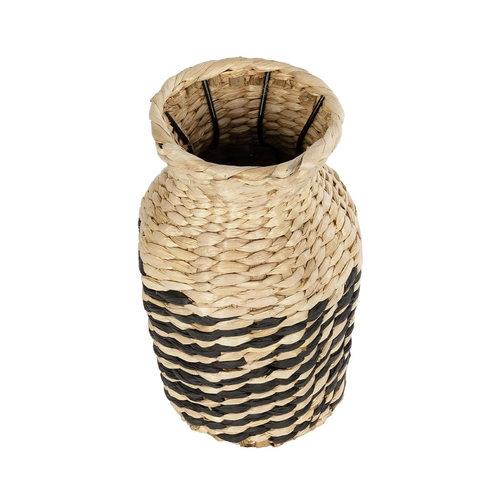 GloboStar® Artificial Garden VERSALLES 21226 Διακοσμητικό Πλεκτό Καλάθι - Κασπώ Γλάστρα - Flower Pot Μπεζ με Μαύρο Π16 x M16 x Υ25cm