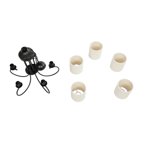 GLOBOSTAR® TRITON 203-0253 Vintage Κρεμαστό Φωτιστικό Οροφής με Ντουί 5 x E27 AC 220-240V IP20 - Μαύρο & Μπεζ - Μ50 x Π50 x Υ48cm