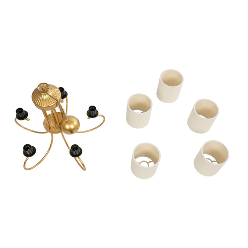 GLOBOSTAR® TRITON 203-0254 Vintage Κρεμαστό Φωτιστικό Οροφής με Ντουί 5 x E27 AC 220-240V IP20 - Χρυσό & Μπεζ - Μ50 x Π50 x Υ48cm