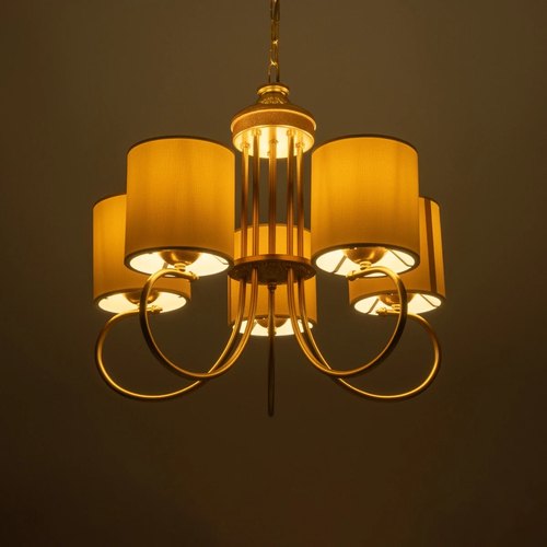 GLOBOSTAR® TRITON 203-0254 Vintage Κρεμαστό Φωτιστικό Οροφής με Ντουί 5 x E27 AC 220-240V IP20 - Χρυσό & Μπεζ - Μ50 x Π50 x Υ48cm