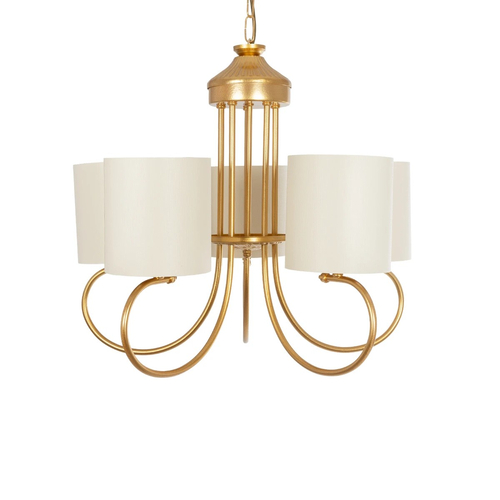 GLOBOSTAR® TRITON 203-0254 Vintage Κρεμαστό Φωτιστικό Οροφής με Ντουί 5 x E27 AC 220-240V IP20 - Χρυσό & Μπεζ - Μ50 x Π50 x Υ48cm