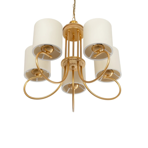 GLOBOSTAR® TRITON 203-0254 Vintage Κρεμαστό Φωτιστικό Οροφής με Ντουί 5 x E27 AC 220-240V IP20 - Χρυσό & Μπεζ - Μ50 x Π50 x Υ48cm