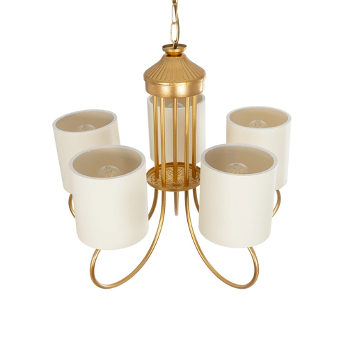 GLOBOSTAR® TRITON 203-0254 Vintage Κρεμαστό Φωτιστικό Οροφής με Ντουί 5 x E27 AC 220-240V IP20 - Χρυσό & Μπεζ - Μ50 x Π50 x Υ48cm