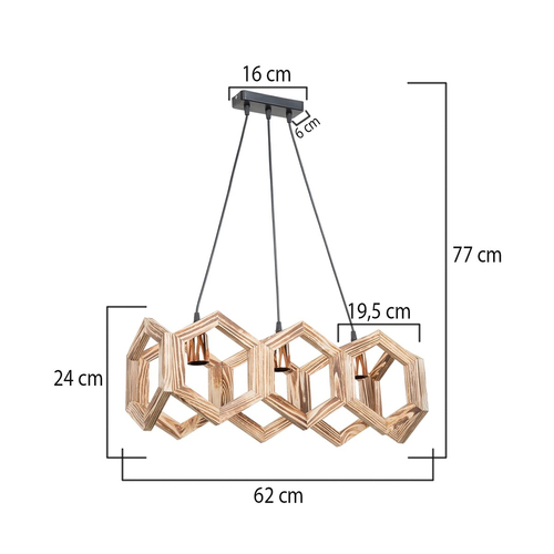 GLOBOSTAR® DRURI 203-0256 Vintage Κρεμαστό Φωτιστικό Οροφής με Ντουί 3 x E27 AC 220-240V IP20 - Μπεζ - Μ62 x Π19.5 x Υ24cm