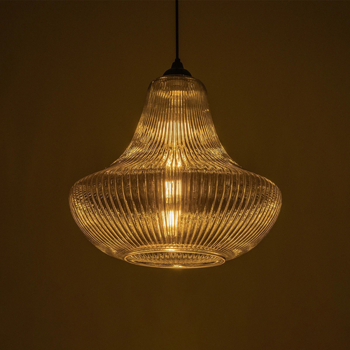 GLOBOSTAR® VERRE 206-0021 Μοντέρνο Κρεμαστό Φωτιστικό Οροφής με Ντουί 1 x E27 AC 220-240V IP20 - Μαύρο Φιμέ - Μ38 x Π38 x Υ34cm