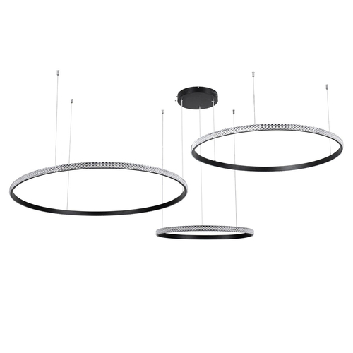 GLOBOSTAR® DIAMOND TRIO 61146 Μοντέρνο Κρεμαστό Φωτιστικό Οροφής LED 150W 18379lm 360° AC 220-240V IP20 Ρυθμιζόμενο Λευκό CCT με Χειριστήριο από 2700K έως 6000K Dimmable - Lumileds SMD Chip - Μαυρό Ματ - Μ170 x Π170 x Υ60cm - 3 Χρόνια Εγγύηση