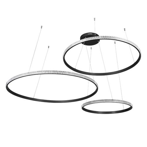 GLOBOSTAR® DIAMOND TRIO 61146 Μοντέρνο Κρεμαστό Φωτιστικό Οροφής LED 150W 18379lm 360° AC 220-240V IP20 Ρυθμιζόμενο Λευκό CCT με Χειριστήριο από 2700K έως 6000K Dimmable - Lumileds SMD Chip - Μαυρό Ματ - Μ170 x Π170 x Υ60cm - 3 Χρόνια Εγγύηση